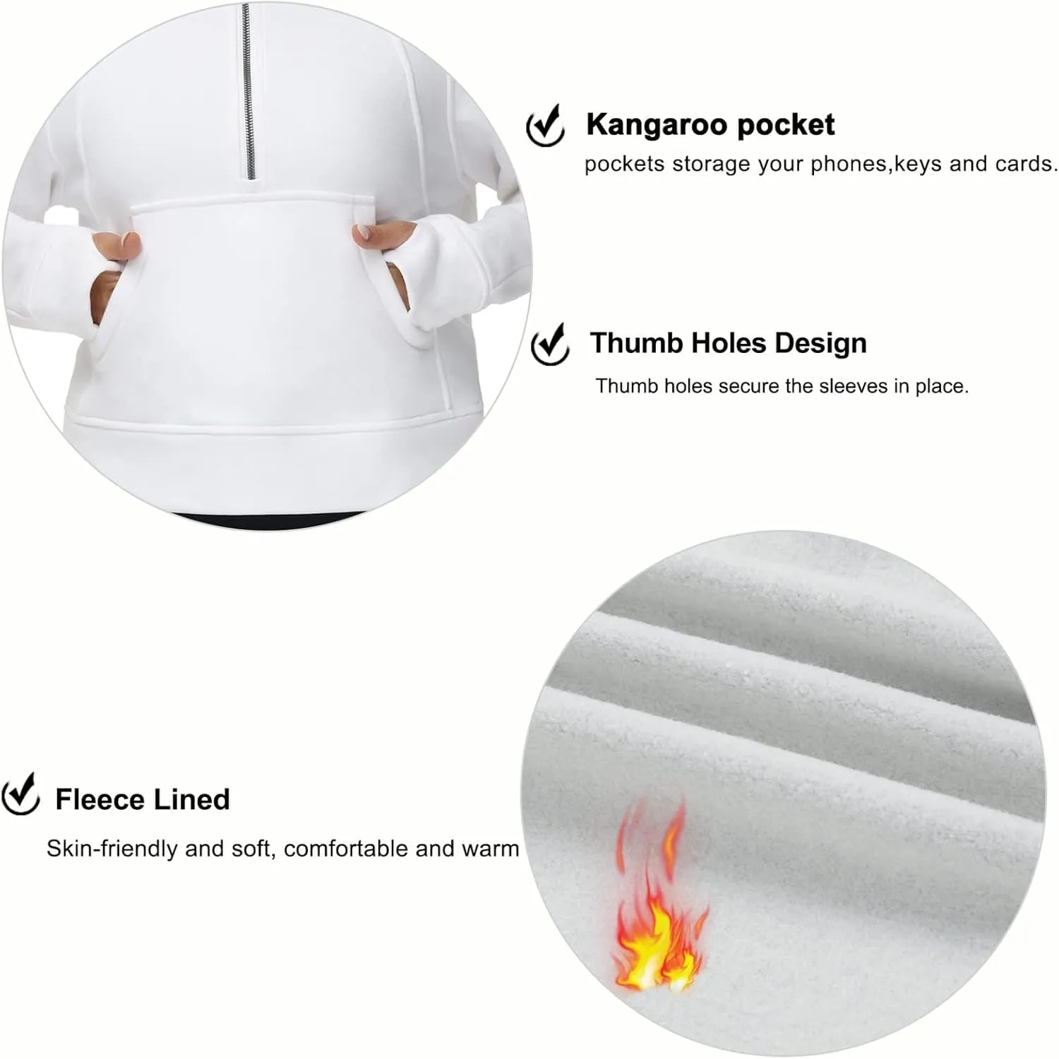 THE GYM PEOPLE Womens' Hoodies Half Zip Long Sleeve Fleece Crop Pullover Sweatshirts with Pockets Thumb Hole