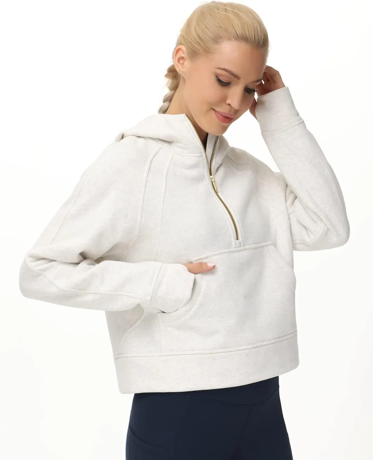 THE GYM PEOPLE Womens' Hoodies Half Zip Long Sleeve Fleece Crop Pullover Sweatshirts with Pockets Thumb Hole