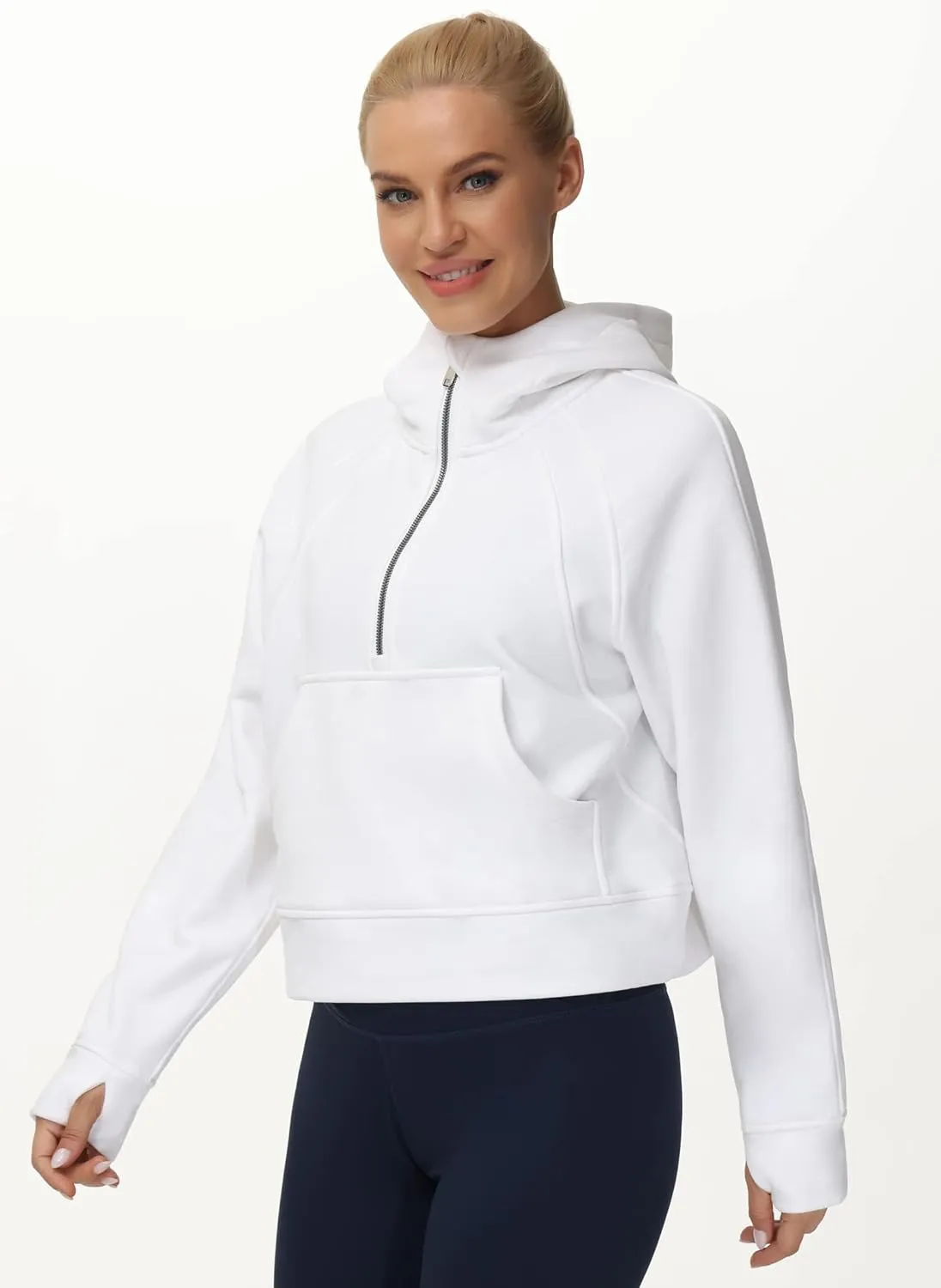 THE GYM PEOPLE Womens' Hoodies Half Zip Long Sleeve Fleece Crop Pullover Sweatshirts with Pockets Thumb Hole