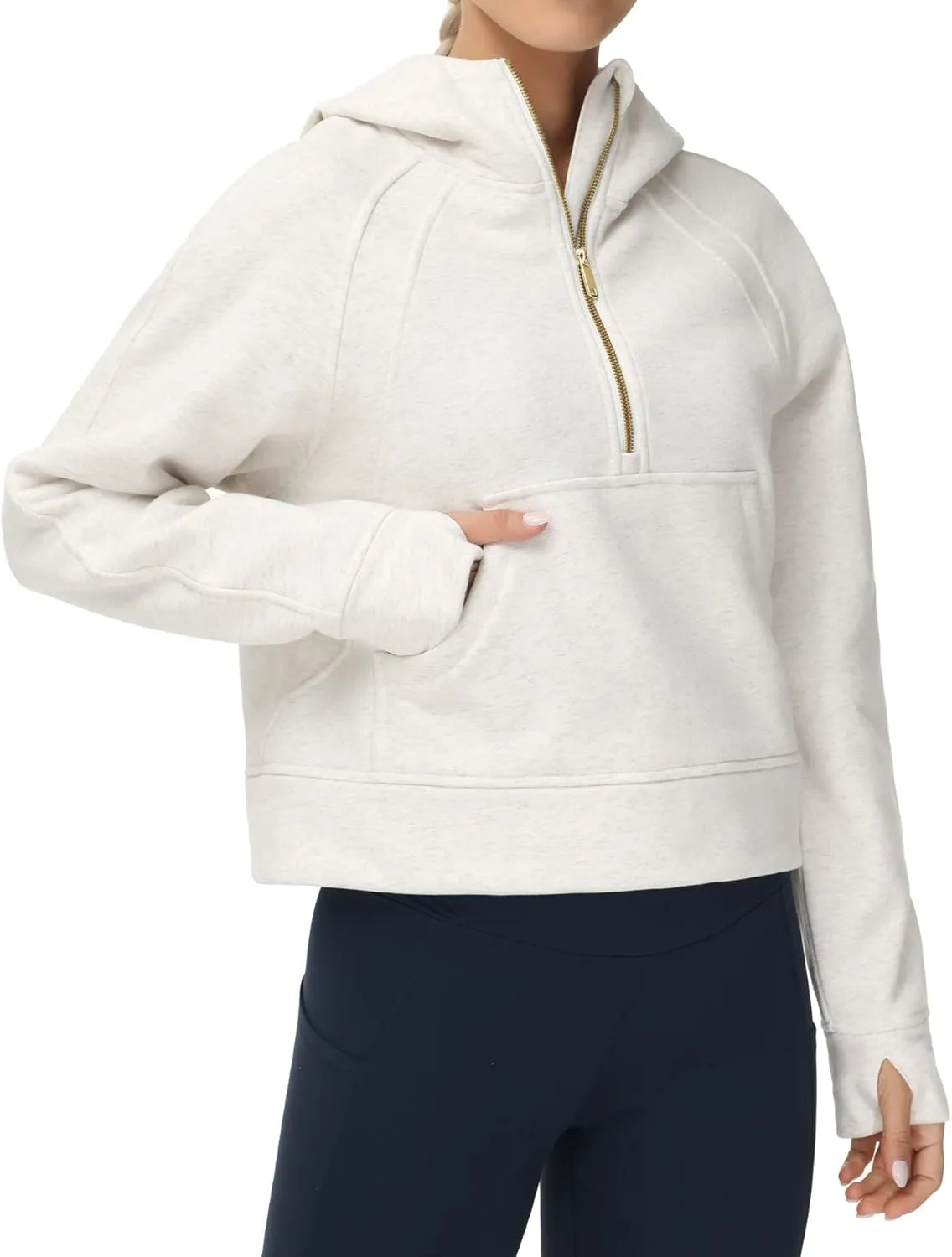 THE GYM PEOPLE Womens' Hoodies Half Zip Long Sleeve Fleece Crop Pullover Sweatshirts with Pockets Thumb Hole