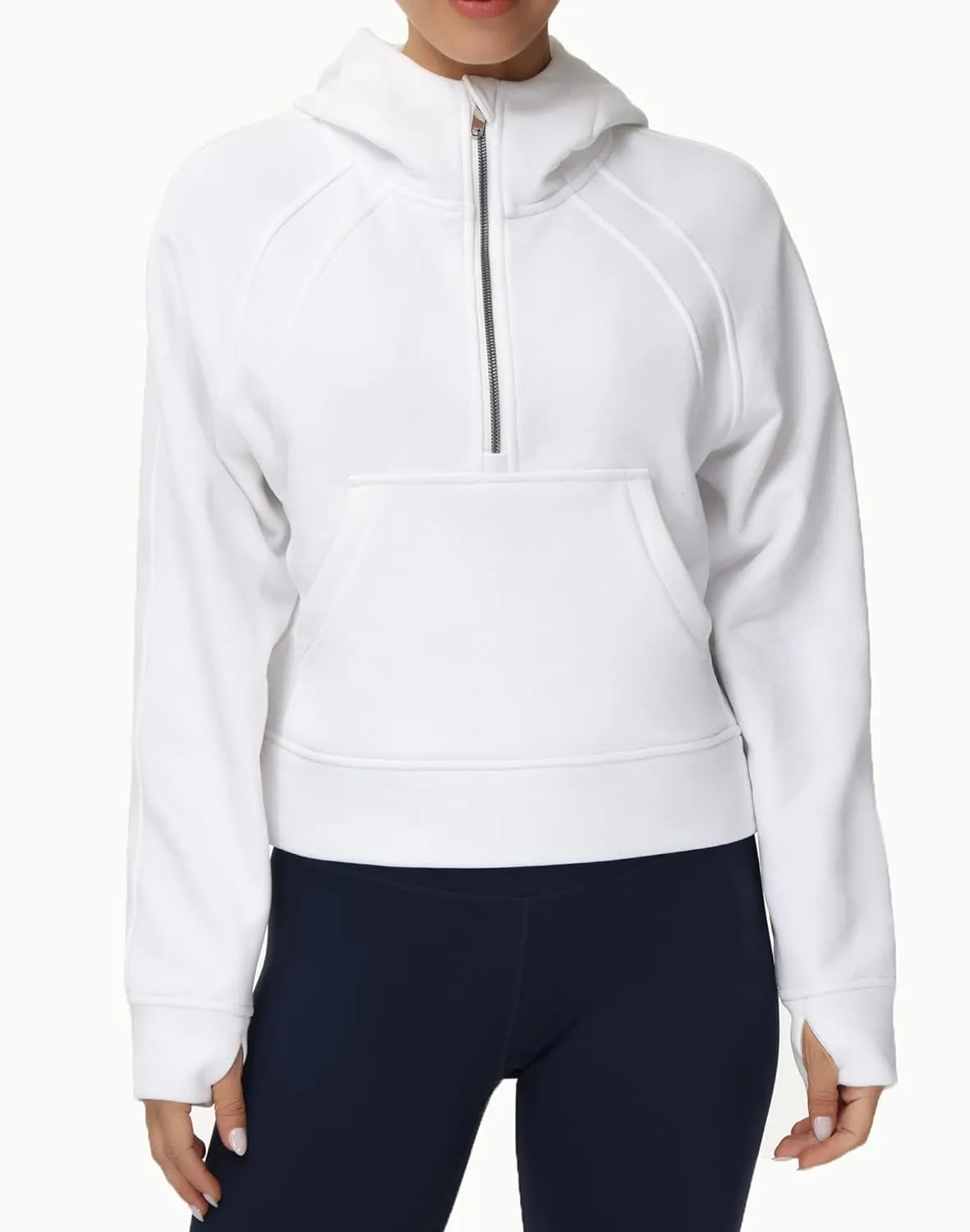 THE GYM PEOPLE Womens' Hoodies Half Zip Long Sleeve Fleece Crop Pullover Sweatshirts with Pockets Thumb Hole