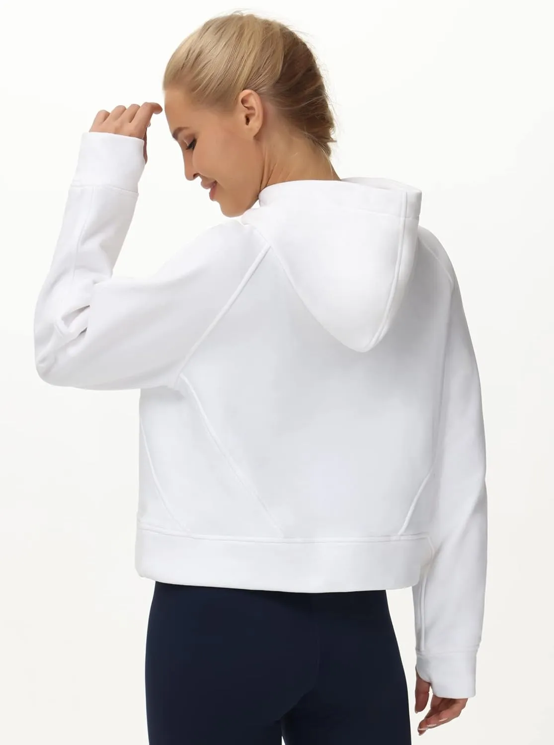 THE GYM PEOPLE Womens' Hoodies Half Zip Long Sleeve Fleece Crop Pullover Sweatshirts with Pockets Thumb Hole