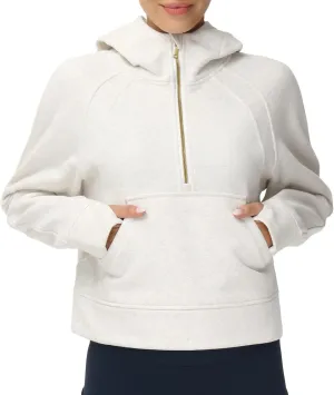 THE GYM PEOPLE Womens' Hoodies Half Zip Long Sleeve Fleece Crop Pullover Sweatshirts with Pockets Thumb Hole