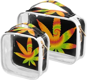 Tie-dye-cartoon Print 2 Pack Clear Toiletry Bag Women Men, Portable Waterproof Clear Pouch, Cosmetic Bag with Double Zippers Large Opening Traveling with Handle for Bathroom Traveling Vacation Organiz