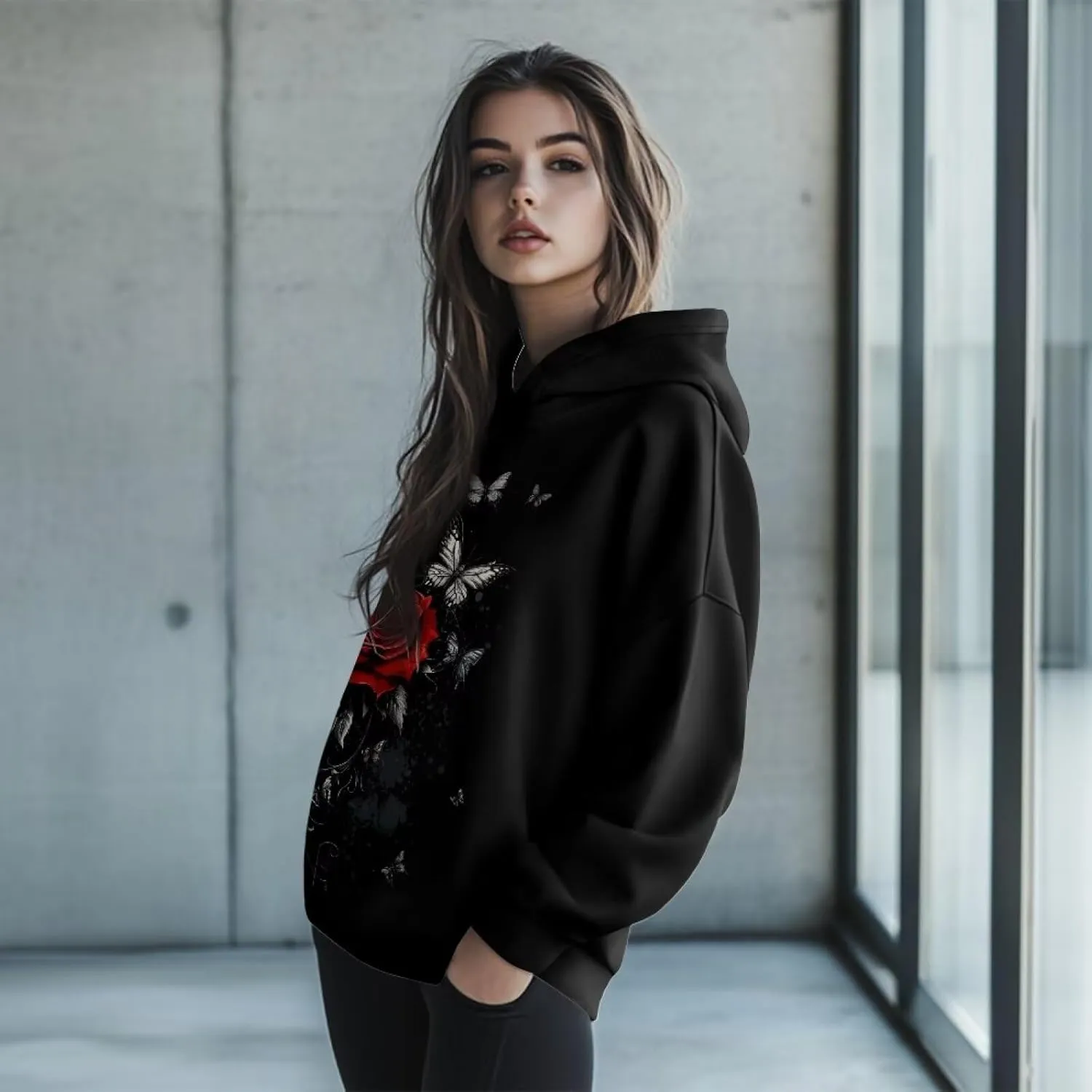 TOADDITDO Women Sweatshirts Trendy Oversized Hoodies Sweatshirt Long Sleeve Fall/Winter Outfits Fashion Clothes