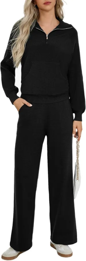 Totatuit 2 Piece Sweatsuits For Women Lounge Sets Travel Outfits Tracksuits Sweatshirt Wide Leg Sweatpants Matching Set
