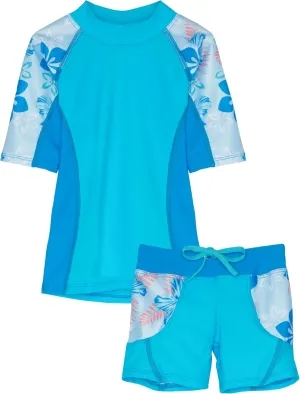 Tuga Girls Two-Piece Short Sleeve Swimsuit Set 2-14Years, UPF 50  Sun Protection