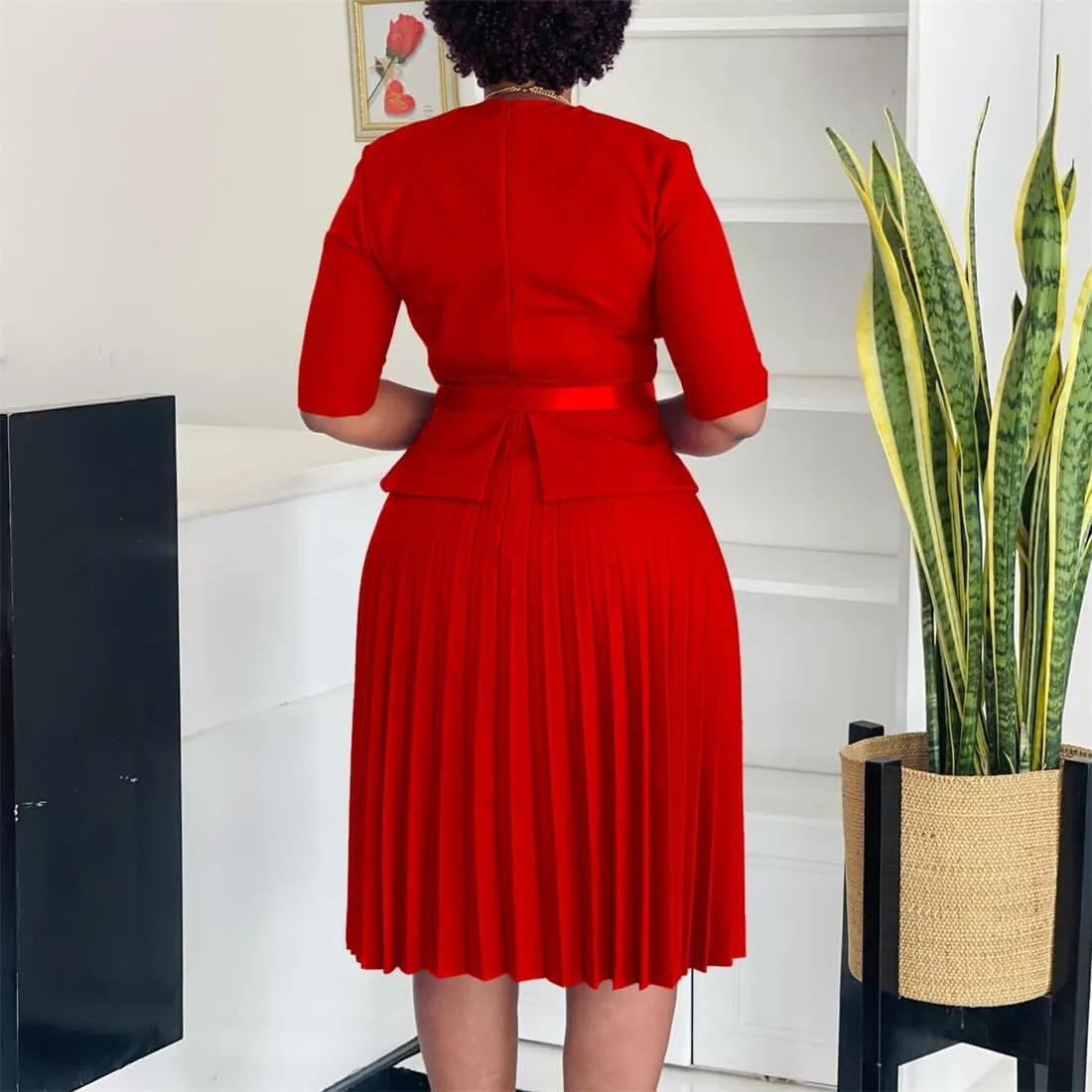 Useagrey Midi Dress for Women Pencil Dress Fashion Work Dress Elegant High Waist Ruched Pleated Church Dress