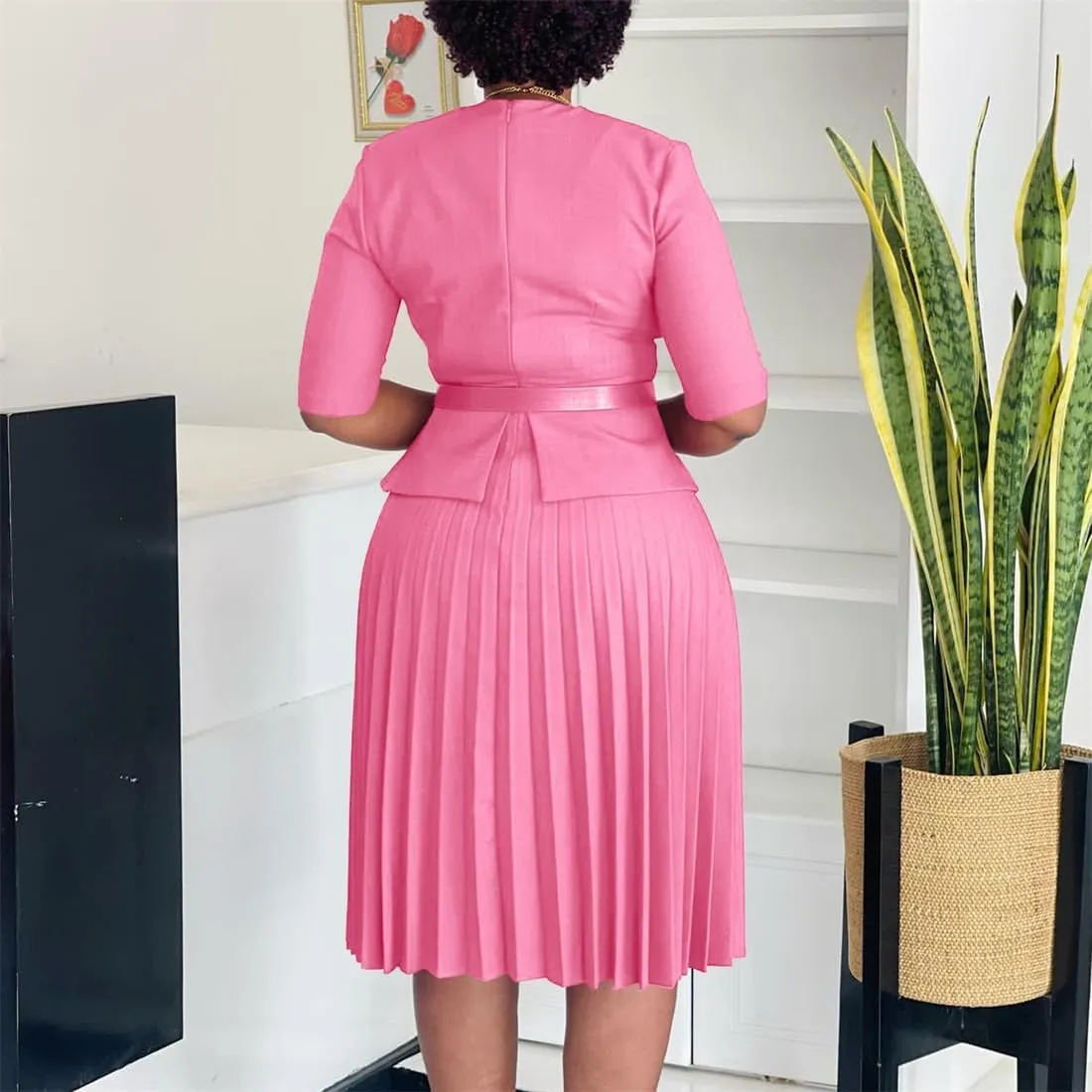 Useagrey Midi Dress for Women Pencil Dress Fashion Work Dress Elegant High Waist Ruched Pleated Church Dress