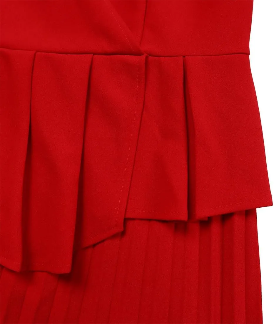 Useagrey Midi Dress for Women Pencil Dress Fashion Work Dress Elegant High Waist Ruched Pleated Church Dress