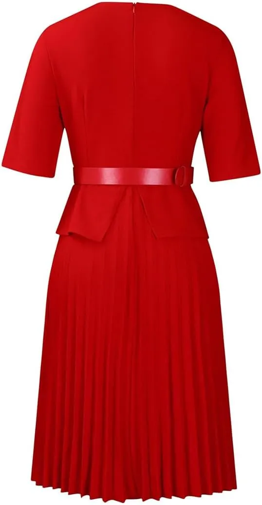 Useagrey Midi Dress for Women Pencil Dress Fashion Work Dress Elegant High Waist Ruched Pleated Church Dress