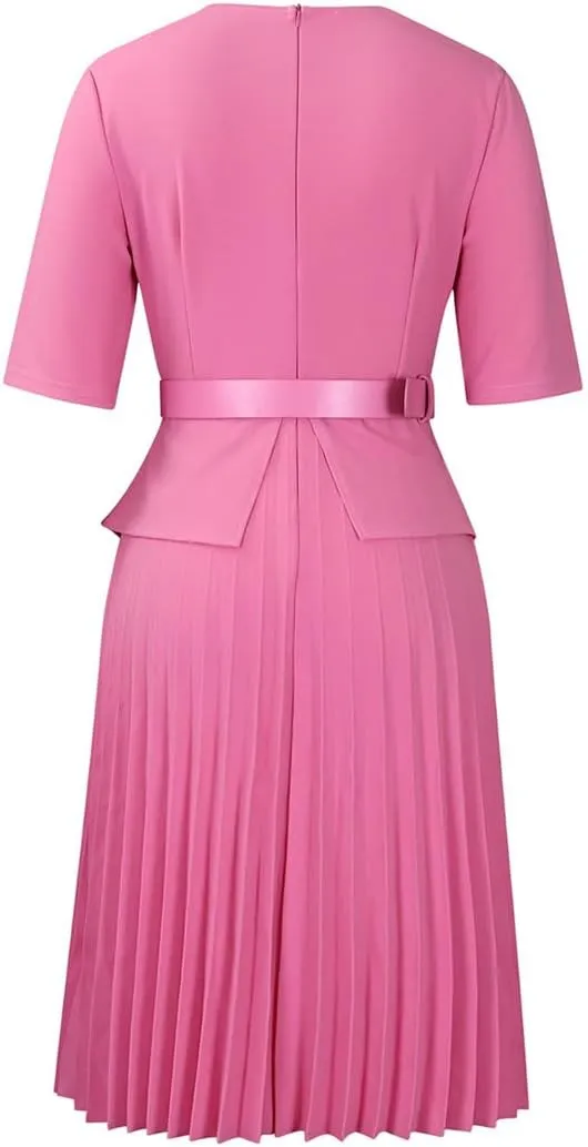 Useagrey Midi Dress for Women Pencil Dress Fashion Work Dress Elegant High Waist Ruched Pleated Church Dress
