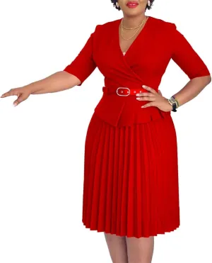Useagrey Midi Dress for Women Pencil Dress Fashion Work Dress Elegant High Waist Ruched Pleated Church Dress