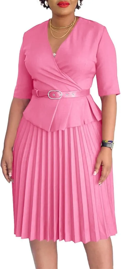 Useagrey Midi Dress for Women Pencil Dress Fashion Work Dress Elegant High Waist Ruched Pleated Church Dress
