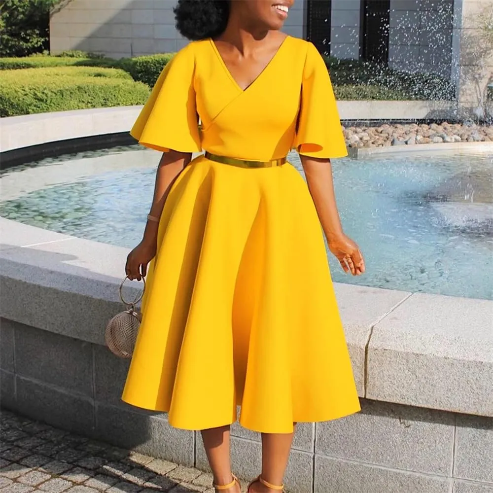 Useagrey Womens Plus Size Dresses Summer V Neck Casual Semi Formal Knee Length Church Wedding Guest Dresses