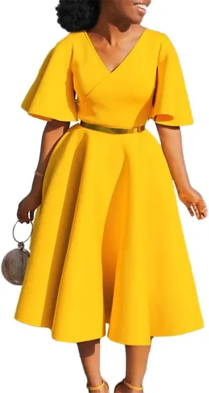 Useagrey Womens Plus Size Dresses Summer V Neck Casual Semi Formal Knee Length Church Wedding Guest Dresses