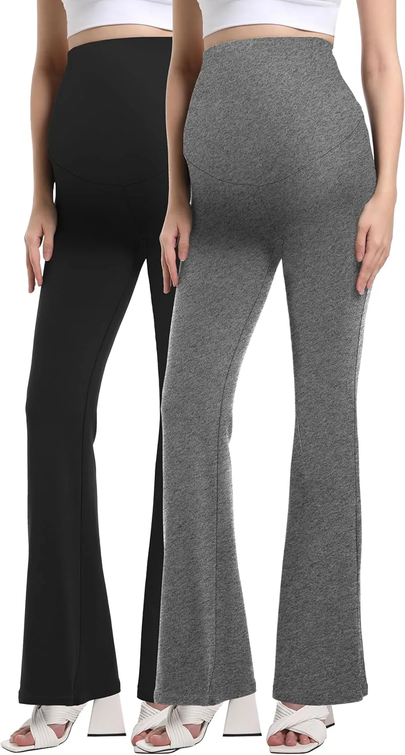 V VOCNI Women's Maternity Flare Leggings Over The Belly Bootcut Bell Bottom Pregnancy Leggings Lounge Yoga Pants