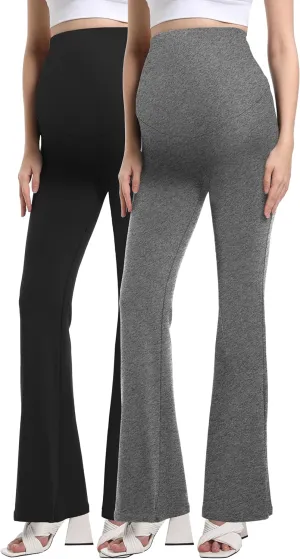 V VOCNI Women's Maternity Flare Leggings Over The Belly Bootcut Bell Bottom Pregnancy Leggings Lounge Yoga Pants