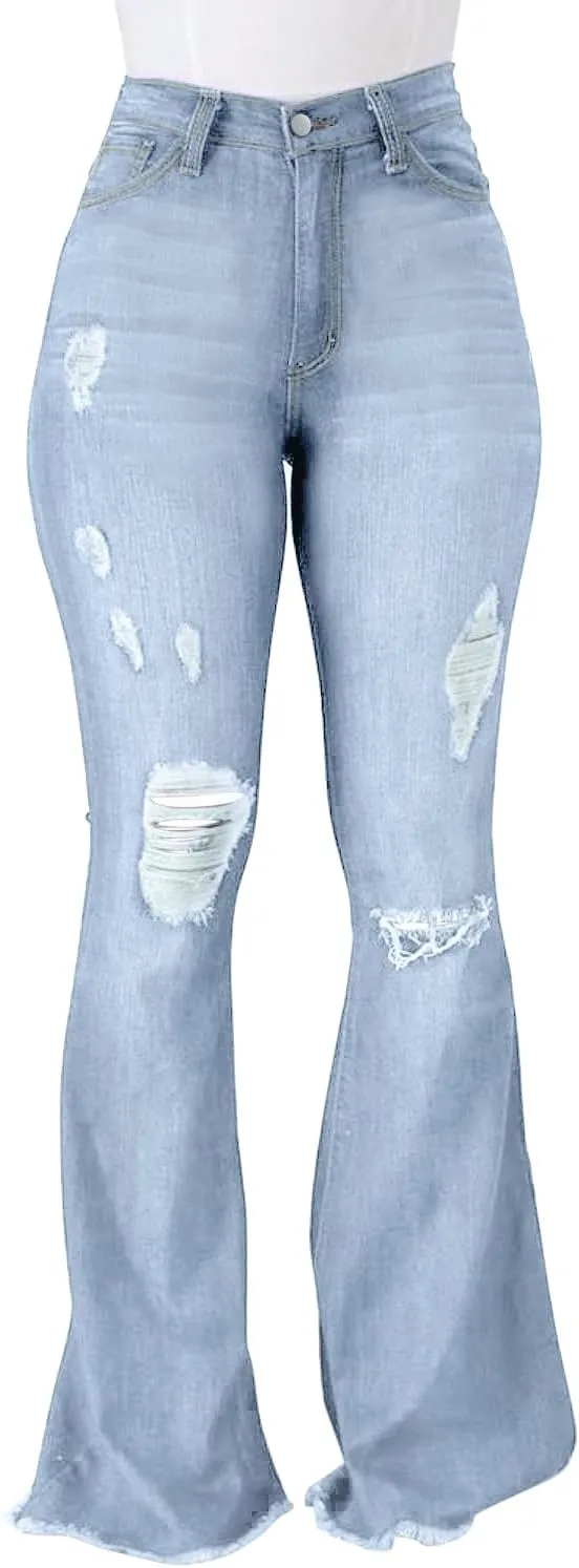 Vintage Bell Bottoms Flare Jeans for Women 90s High Waist Ripped Distressed Wide Leg High Rise Denim Pants