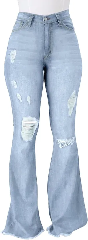 Vintage Bell Bottoms Flare Jeans for Women 90s High Waist Ripped Distressed Wide Leg High Rise Denim Pants