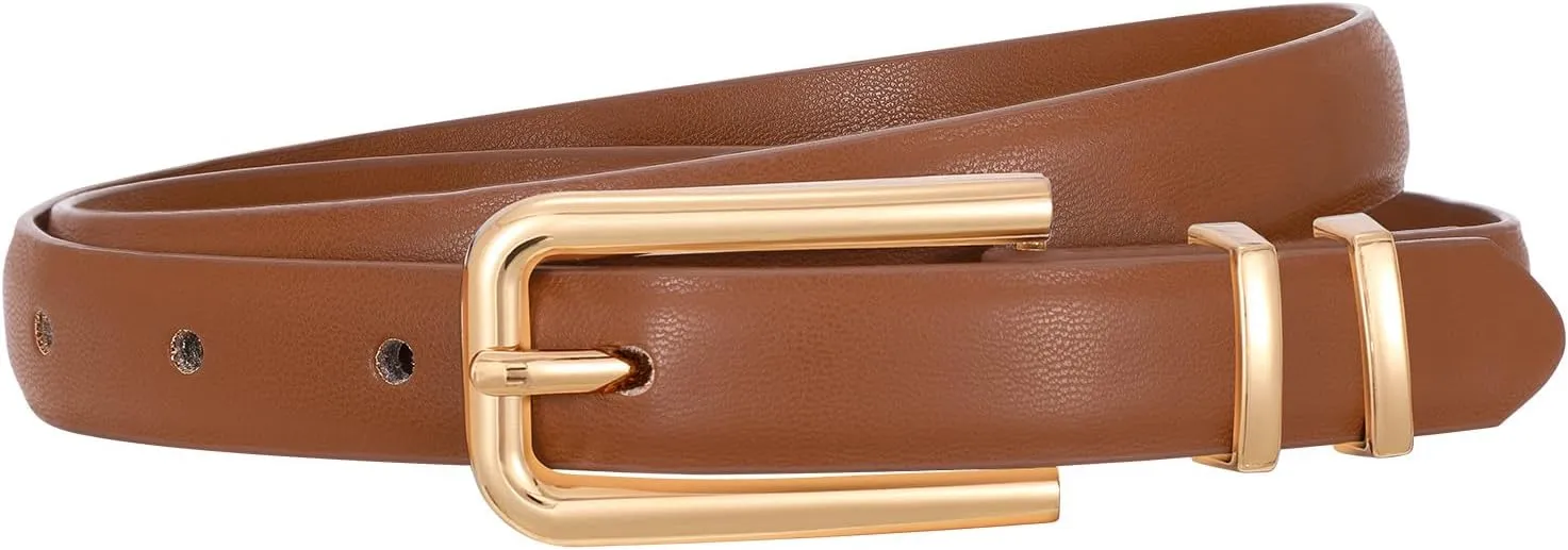 VONMELLI Women Skinny Leather Belt Thin Waist Belt for Women Jeans Dress Fashion Ladies Belt with Gold Buckle
