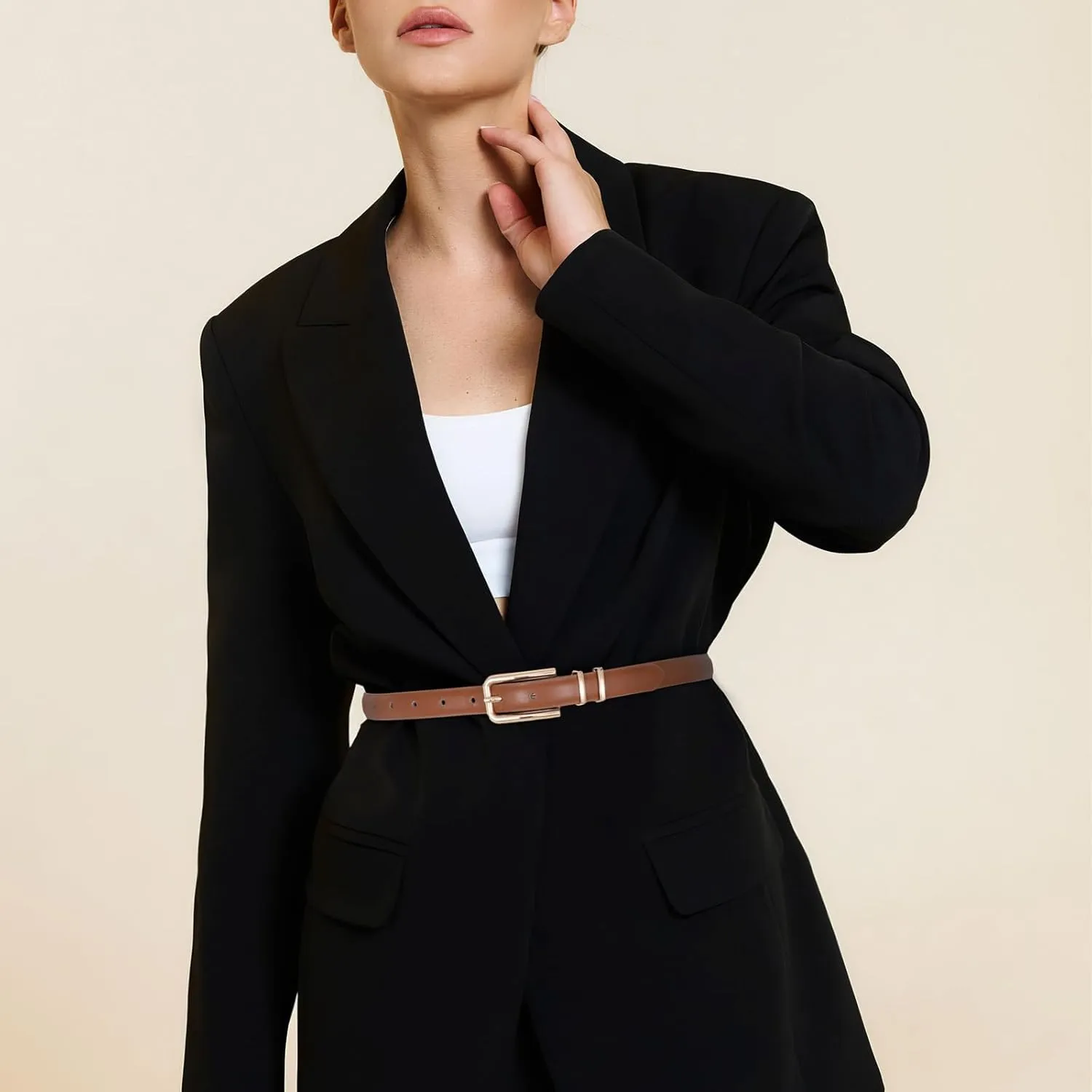 VONMELLI Women Skinny Leather Belt Thin Waist Belt for Women Jeans Dress Fashion Ladies Belt with Gold Buckle