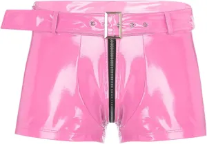 Vxuxlje Men's PVC Faux Leather Low Rise Shorts Wet Look Boxer Briefs Nightclub Dance Hot Pants