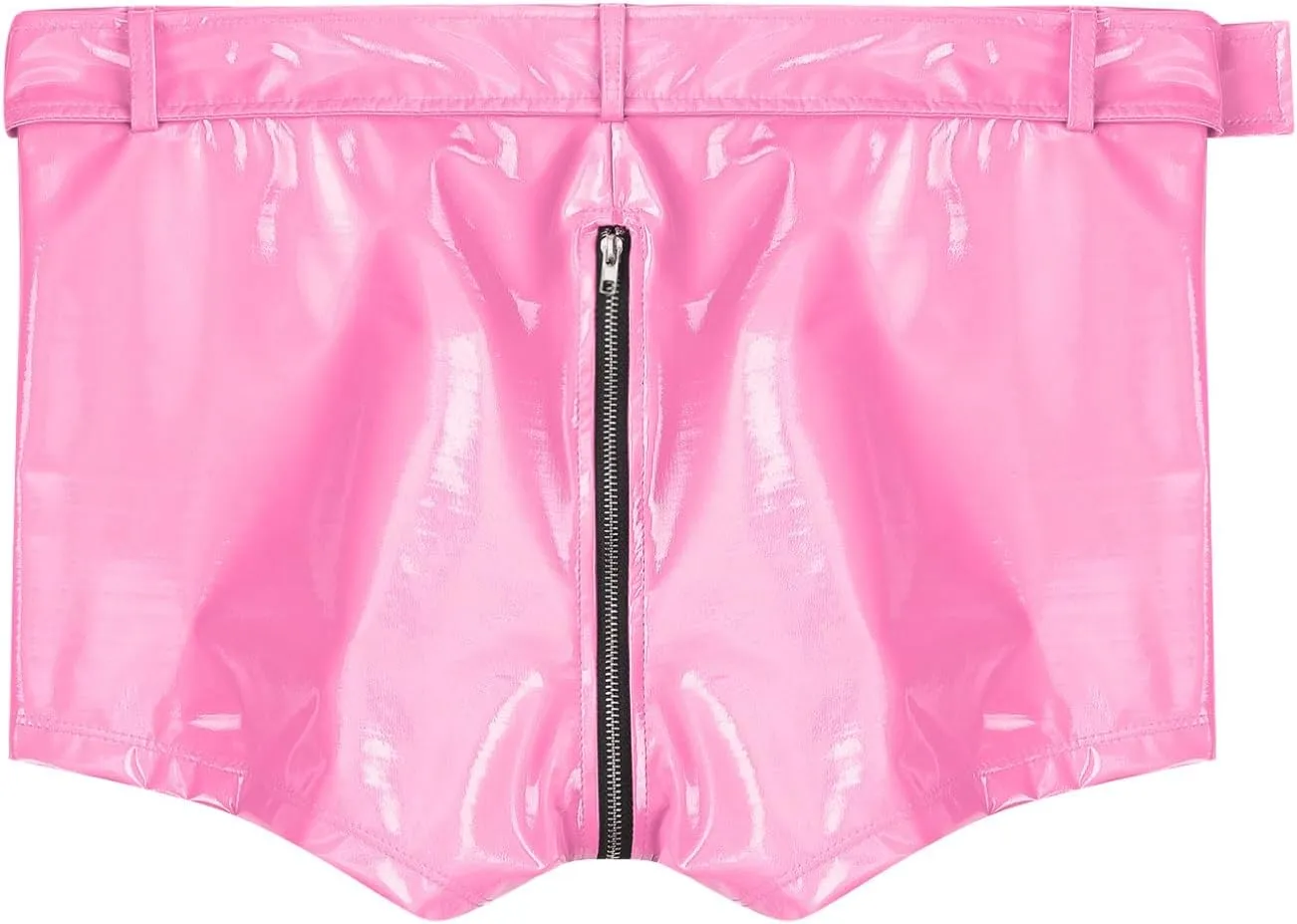Vxuxlje Men's PVC Faux Leather Low Rise Shorts Wet Look Boxer Briefs Nightclub Dance Hot Pants