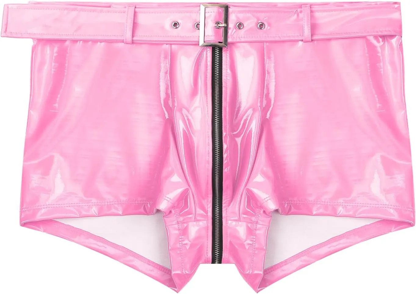 Vxuxlje Men's PVC Faux Leather Low Rise Shorts Wet Look Boxer Briefs Nightclub Dance Hot Pants