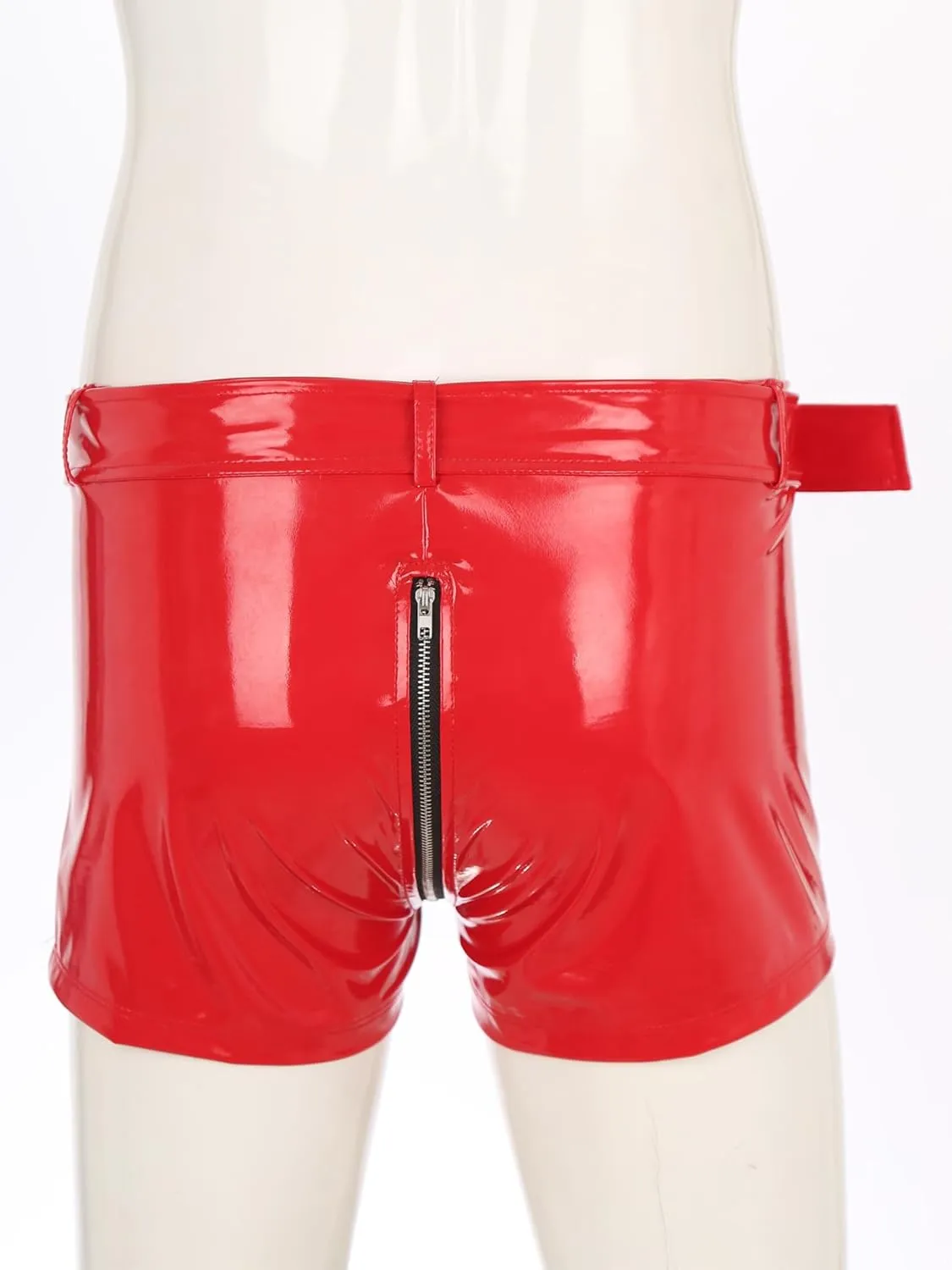 Vxuxlje Men's PVC Faux Leather Low Rise Shorts Wet Look Boxer Briefs Nightclub Dance Hot Pants
