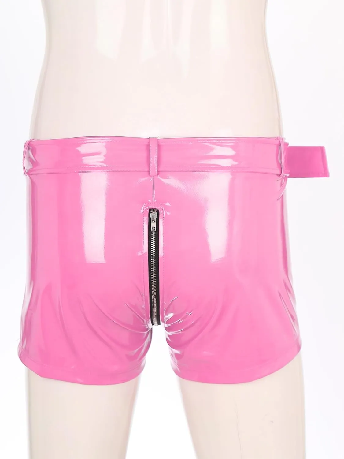 Vxuxlje Men's PVC Faux Leather Low Rise Shorts Wet Look Boxer Briefs Nightclub Dance Hot Pants