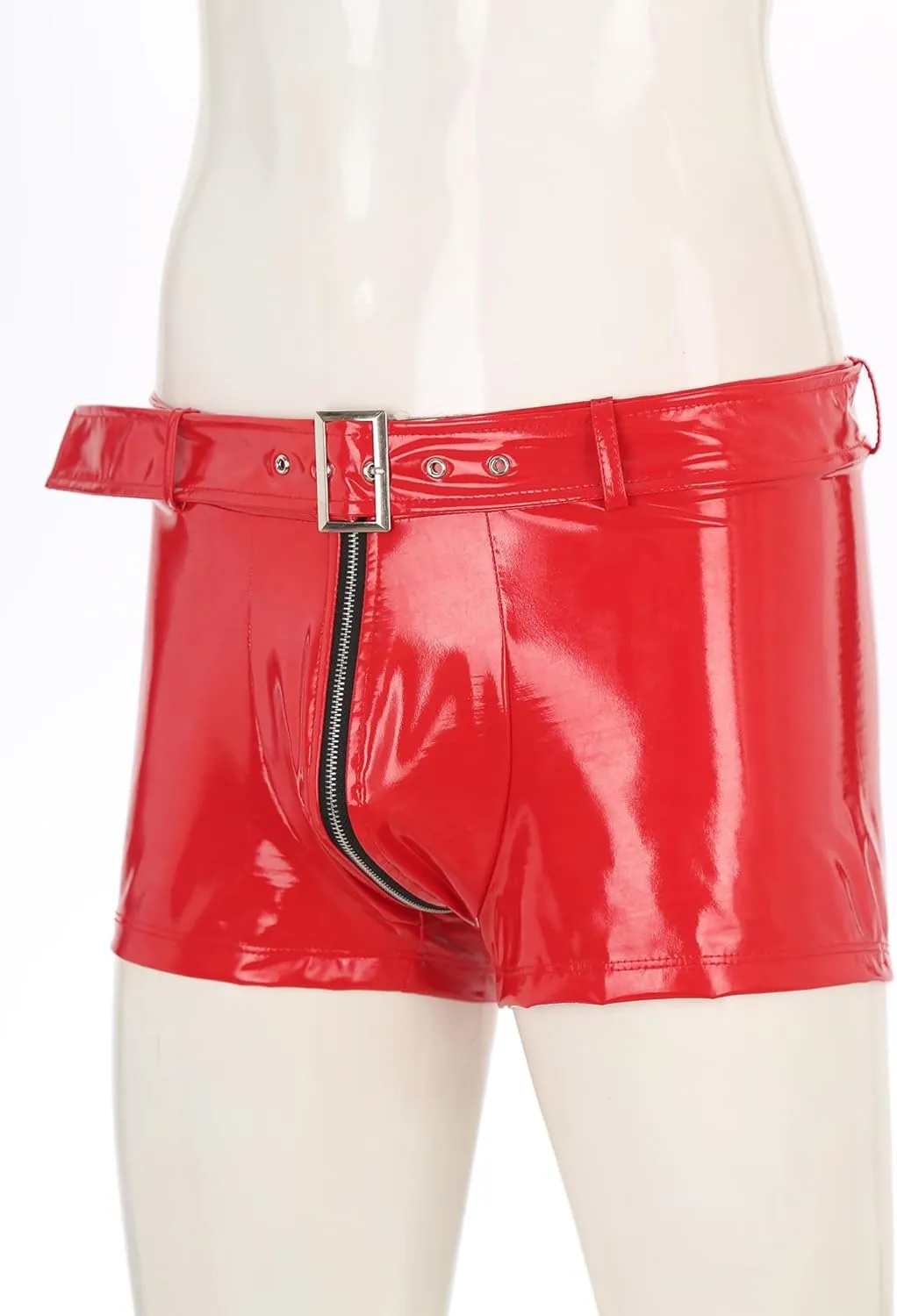 Vxuxlje Men's PVC Faux Leather Low Rise Shorts Wet Look Boxer Briefs Nightclub Dance Hot Pants