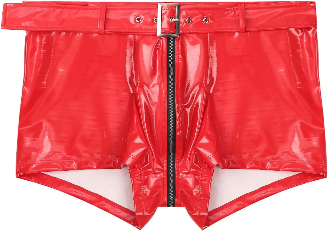 Vxuxlje Men's PVC Faux Leather Low Rise Shorts Wet Look Boxer Briefs Nightclub Dance Hot Pants