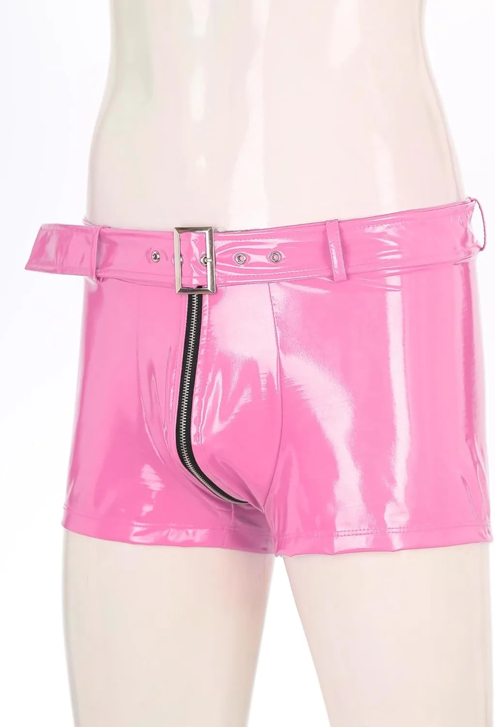 Vxuxlje Men's PVC Faux Leather Low Rise Shorts Wet Look Boxer Briefs Nightclub Dance Hot Pants