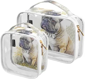 Watercolor-animals-tropical 2 Pack Clear Toiletry Bag Women Men, Portable Waterproof Clear Pouch, Cosmetic Bag with Double Zippers Large Opening Traveling with Handle for Bathroom Traveling Vacation O