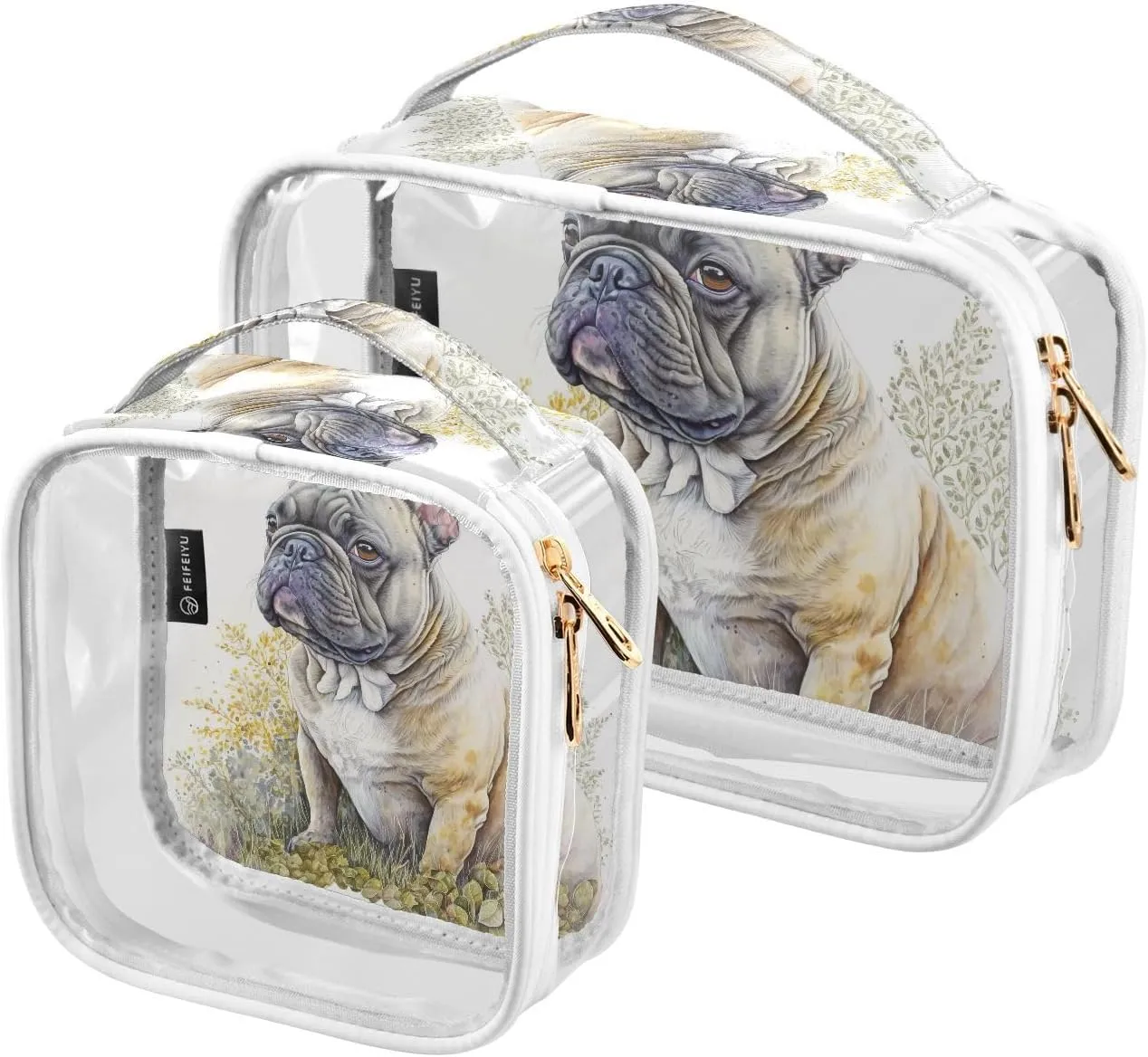 Watercolor-animals-tropical 2 Pack Clear Toiletry Bag Women Men, Portable Waterproof Clear Pouch, Cosmetic Bag with Double Zippers Large Opening Traveling with Handle for Bathroom Traveling Vacation O