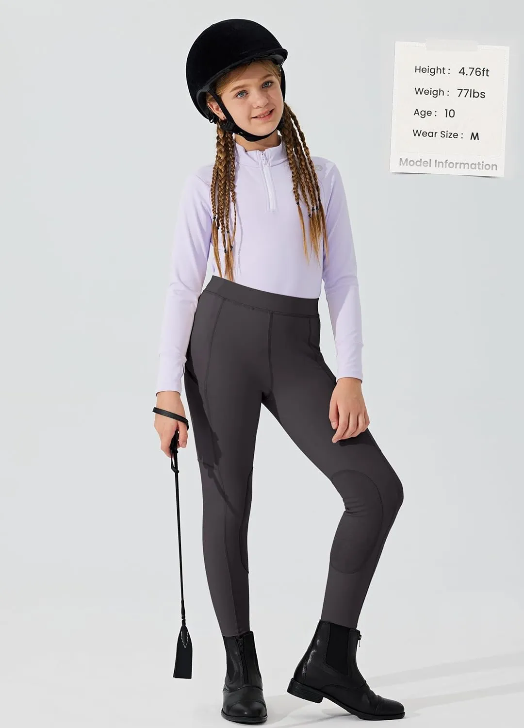 Willit Girls Horse Riding Pants Tights Kids Equestrian Breeches Knee-Patch Youth Schooling Tights Zipper Pockets