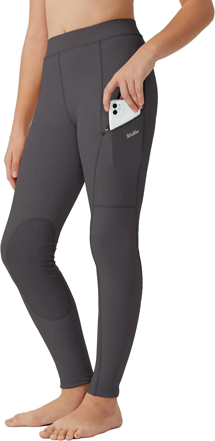 Willit Girls Horse Riding Pants Tights Kids Equestrian Breeches Knee-Patch Youth Schooling Tights Zipper Pockets