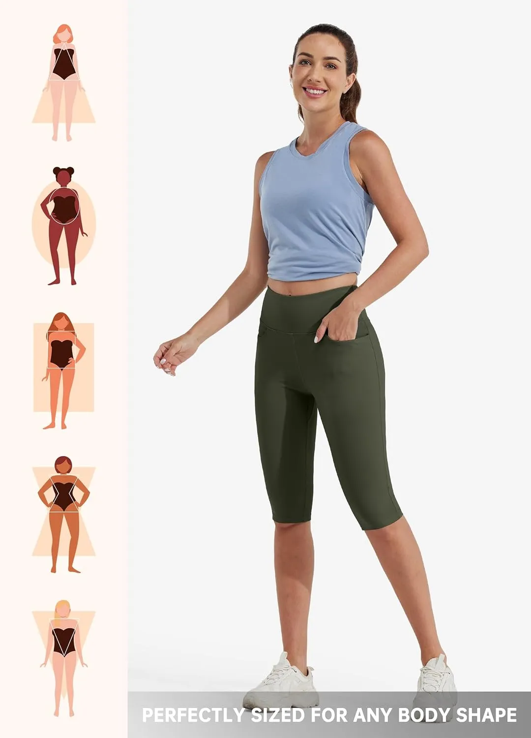 Willit Women's Knee Length Leggings Capri with Pockets High Waisted Exercise Capris Pants for Summer Yoga Workout