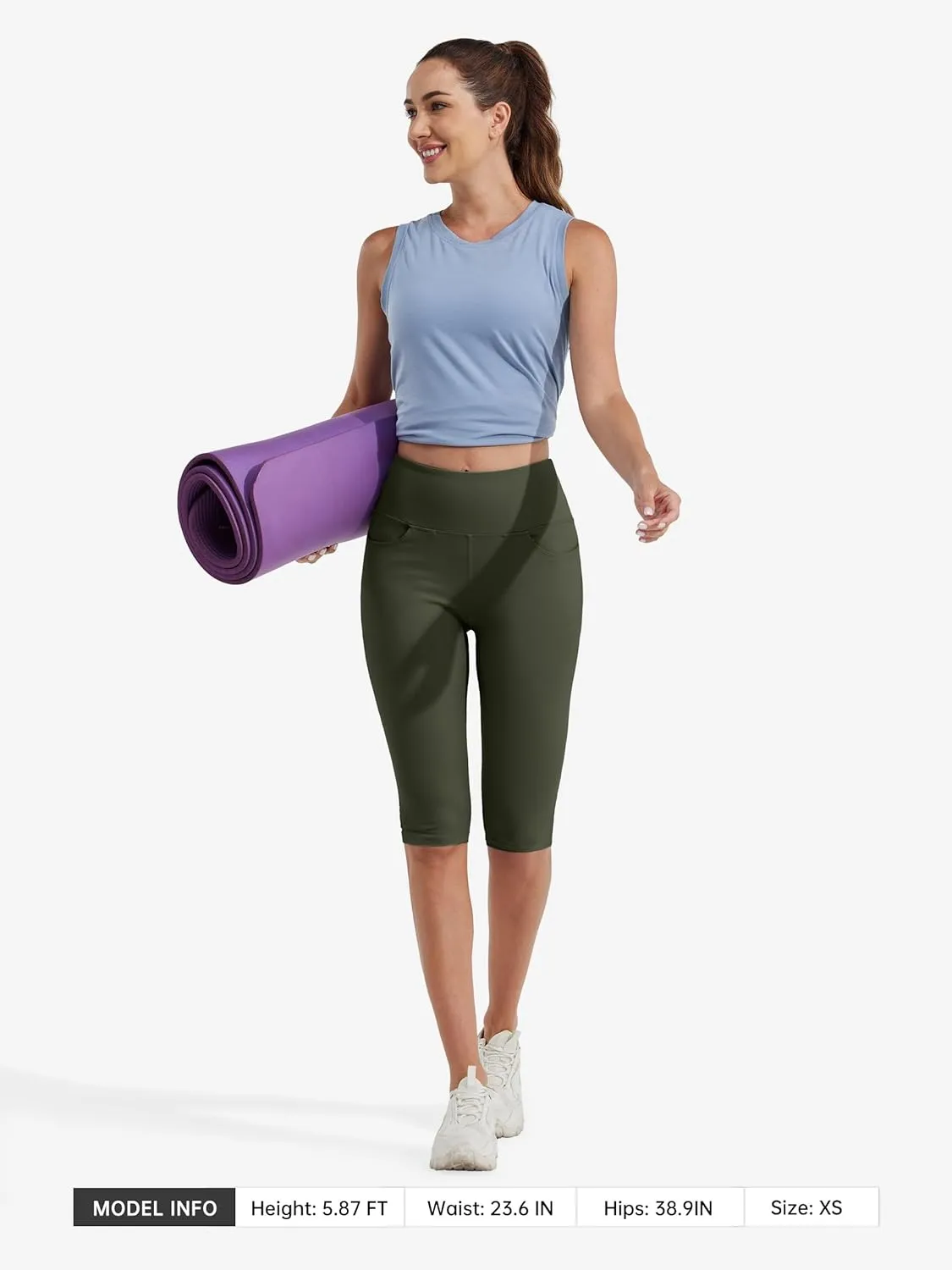 Willit Women's Knee Length Leggings Capri with Pockets High Waisted Exercise Capris Pants for Summer Yoga Workout