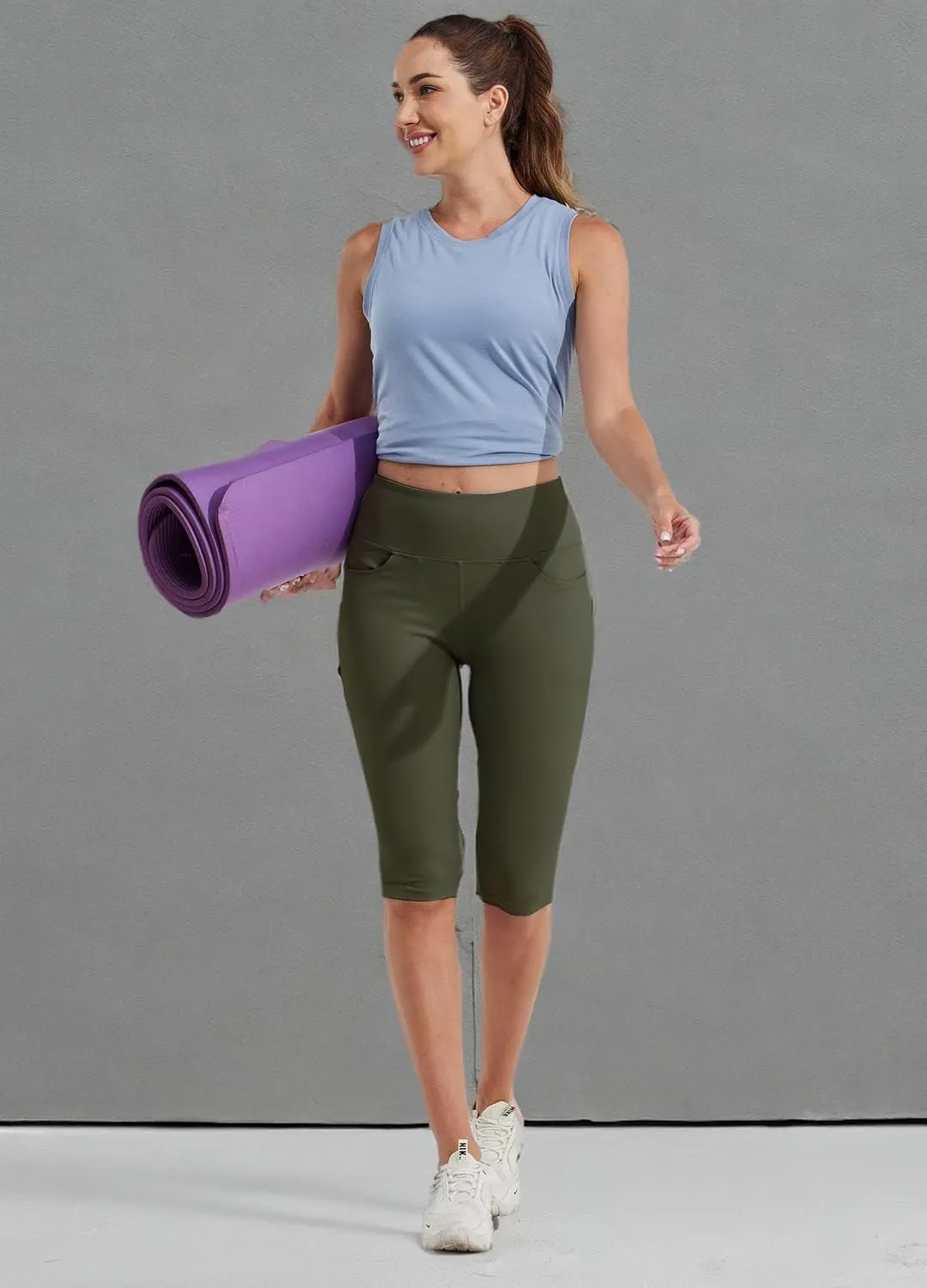 Willit Women's Knee Length Leggings Capri with Pockets High Waisted Exercise Capris Pants for Summer Yoga Workout