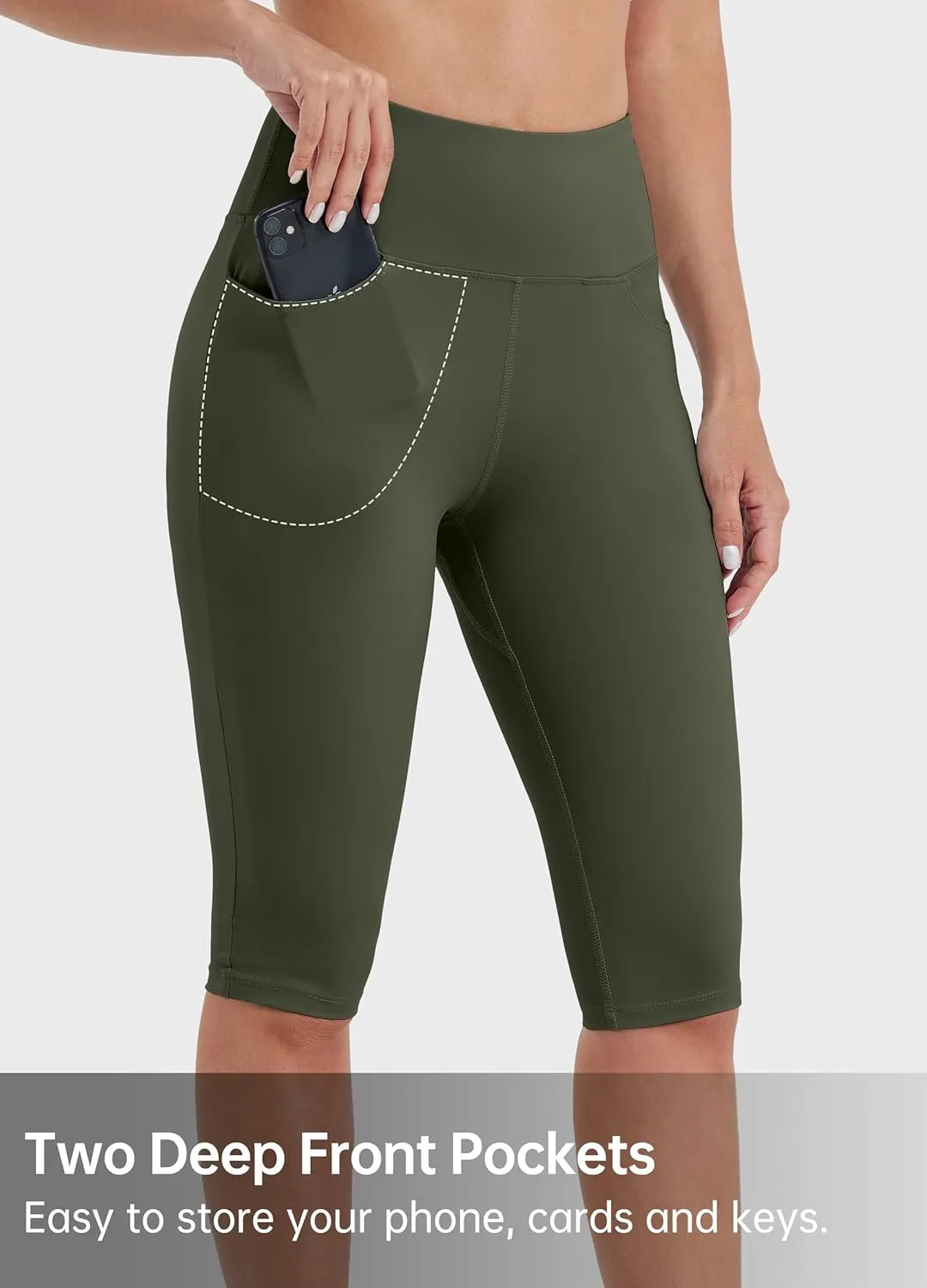 Willit Women's Knee Length Leggings Capri with Pockets High Waisted Exercise Capris Pants for Summer Yoga Workout