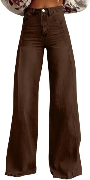 Woman's Wide Leg Jeans 2025 Summer Fashion High Waisted Flare Dark Wash Baggy Denim Pants Y2k Streetwear