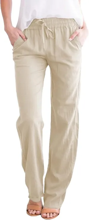 Women Linen Palazzo Pants Winter Satin Sports Jeans with Pockets Fleece Lined Water Resistant