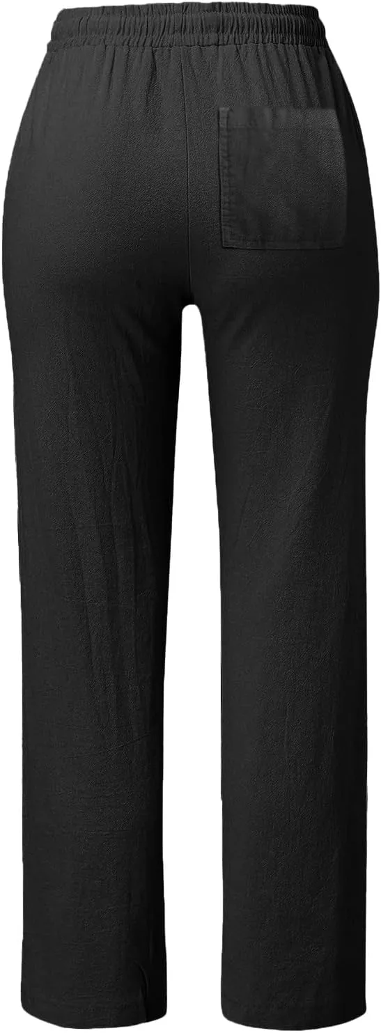 Women Linen Palazzo Pants Winter Satin Sports Jeans with Pockets Fleece Lined Water Resistant
