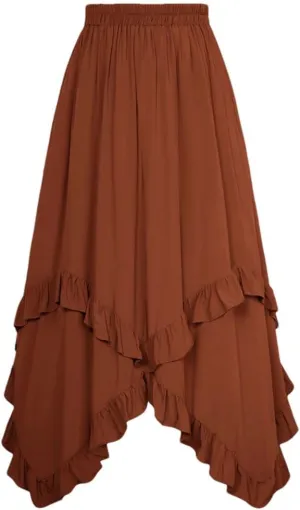Women Lotus Leaves Swing Skirt Casual Elastic A-Line Long Skirts Women's Pleated Midi Skirt