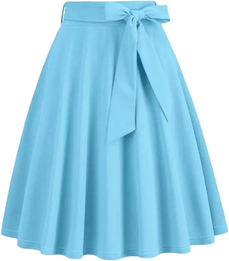 Women Midi Skirt High Waist A-Line Solid Color Swing Skirts for Womens Loose Casual Skirt