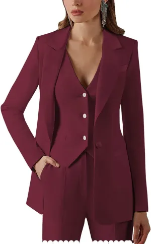 Women Suits Office Work 3 Pieces Set Lady Blazer Formal Business Suit Wedding Tuxedos Party (Blazer Vest Pants)