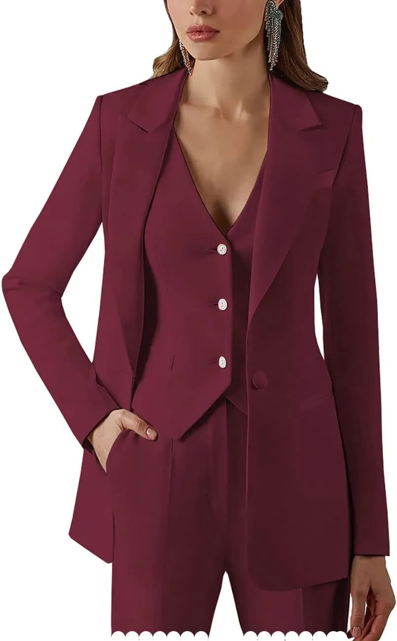 Women Suits Office Work 3 Pieces Set Lady Blazer Formal Business Suit Wedding Tuxedos Party (Blazer Vest Pants)