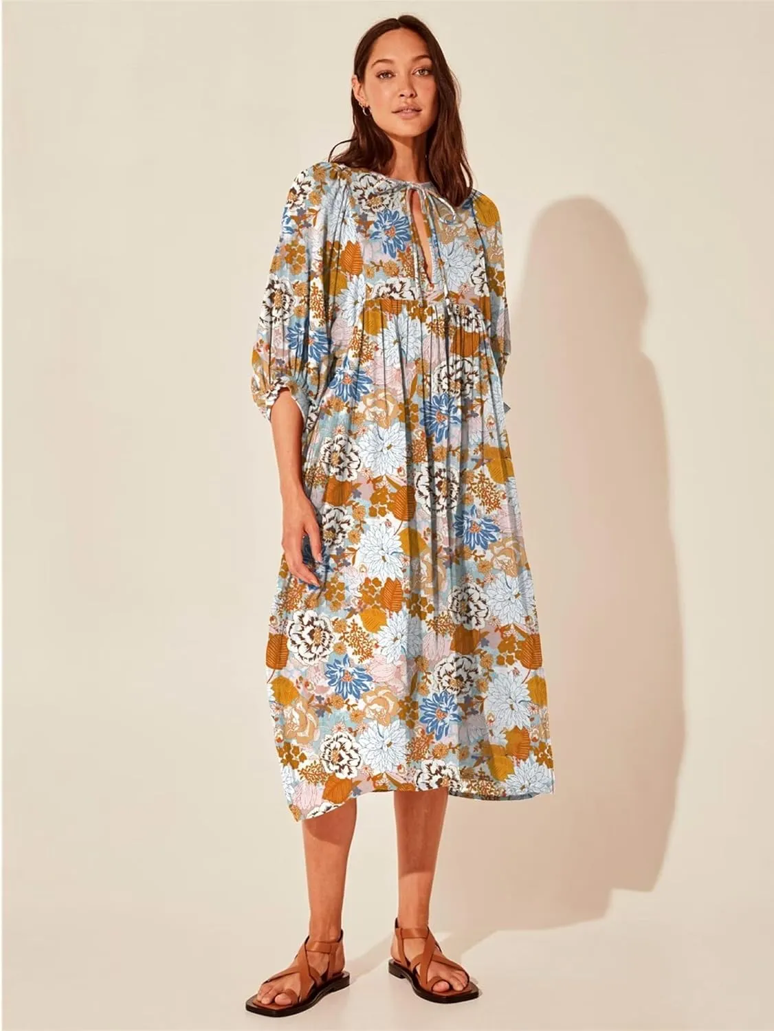 Women Summer Dresses Casual Floral Short Sleeve Dresses Loose Flowy Dresses Vacation Beach Dress Plus Size Maxi Dress